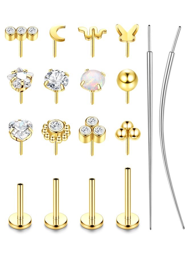 SAILIMUE 14K Gold Filled Threadless Nose Rings Studs - 20G 18G 16G Nose Rings for Women Men Hypoallergenic Surgical Steel Threadless Flat Back Earrings Nose Nostril Medusa Helix Tragus Piercing Jewelry Small Push in Flat Back Nose Studs - Image 1